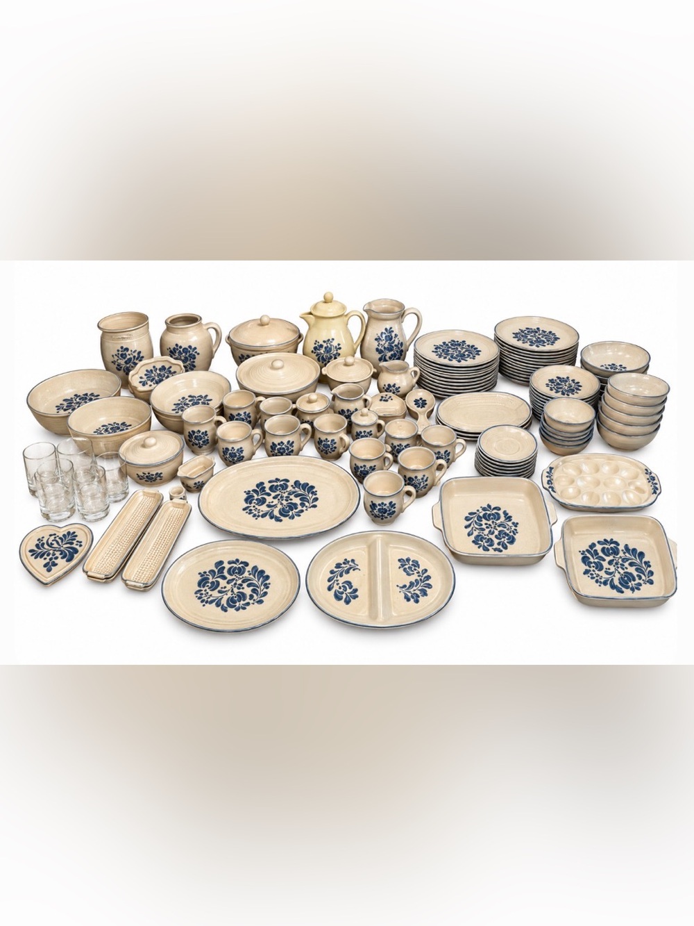 Pfaltzgraff Cream and Blue Floral Stoneware Dinnerware Set
